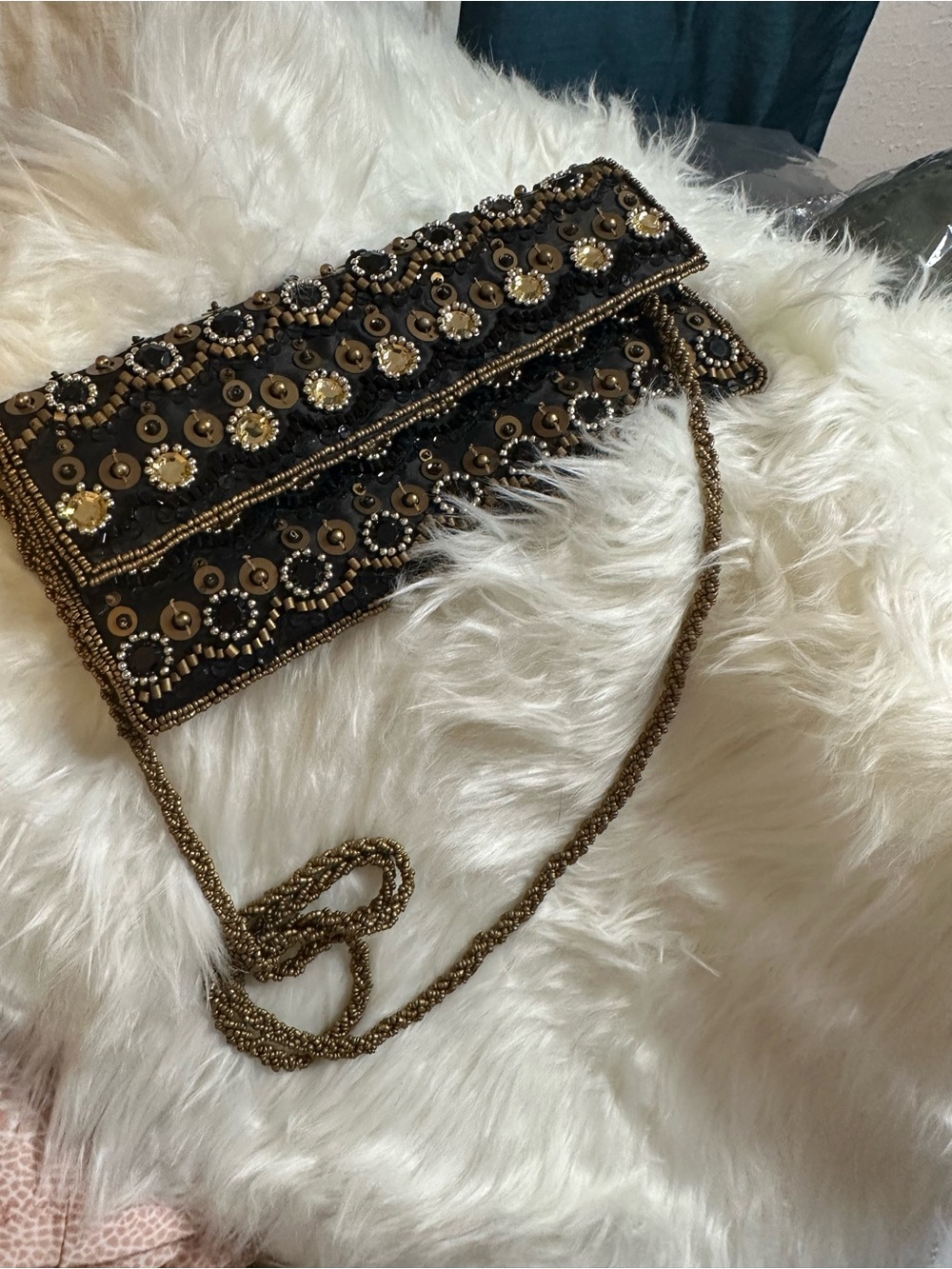 Expressions NYC Bead Embellished Black and Gold Evening Clutch